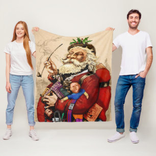 Vintage Christmas, Victorian Santa Claus Pipe Toys Fleece Blanket