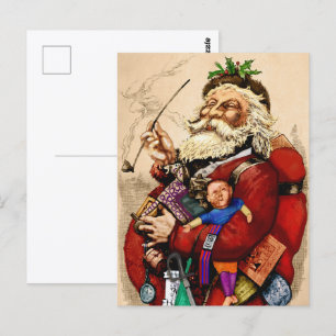 Vintage Christmas, Victorian Santa Claus Pipe Toys Postcard