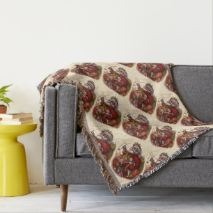 Vintage Christmas, Victorian Santa Claus Pipe Toys Throw Blanket