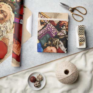 Vintage Christmas, Victorian Santa Claus Pipe Toys Wrapping Paper