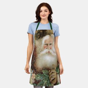 Vintage Christmas, Victorian Santa Claus with Pine Apron