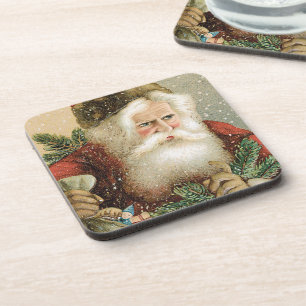 Vintage Christmas, Victorian Santa Claus with Pine Coaster