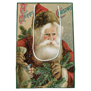 Vintage Christmas, Victorian Santa Claus with Pine Medium Gift Bag