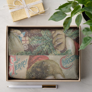 Vintage Christmas, Victorian Santa Claus with Pine Tissue Paper
