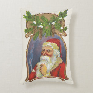 Vintage Christmas, Victorian Santa Claus with Pipe Accent Pillow