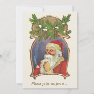 Vintage Christmas, Victorian Santa Claus with Pipe Invitation