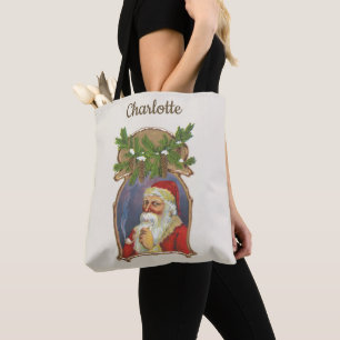 Vintage Christmas, Victorian Santa Claus with Pipe Tote Bag