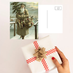 Vintage Christmas, Victorian Santa Claus with Toys Holiday Postcard