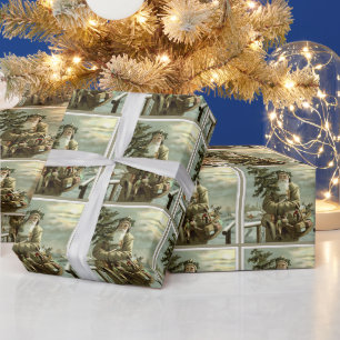 Vintage Christmas, Victorian Santa Claus with Toys Wrapping Paper