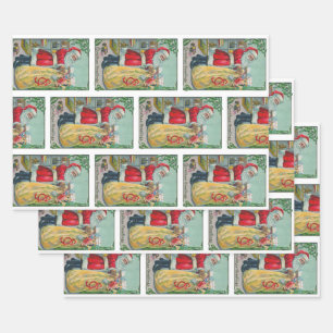 Vintage Christmas, Victorian Santa Claus with Toys Wrapping Paper Sheet