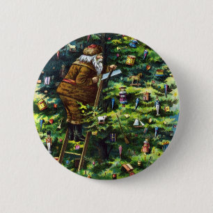 Vintage Christmas, Victorian Santa Claus with Tree 2 Inch Round Button