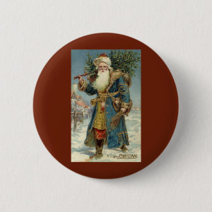 Vintage Christmas, Victorian Santa Claus with Tree 2 Inch Round Button