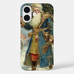 Vintage Christmas, Victorian Santa Claus with Tree iPhone 16 Case