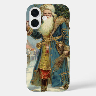 Vintage Christmas, Victorian Santa Claus with Tree iPhone 16 Case