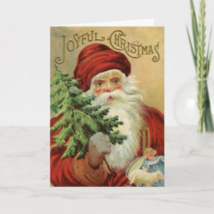 Vintage Christmas, Victorian Santa Claus with Tree Holiday Card