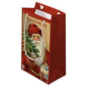 Vintage Christmas, Victorian Santa Claus with Tree Small Gift Bag