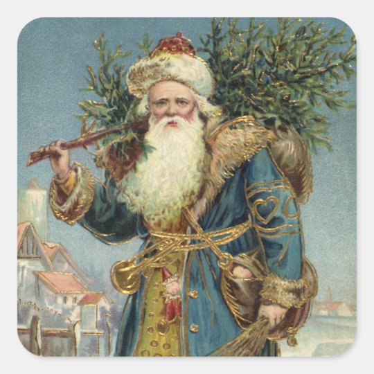 Vintage Christmas, Victorian Santa Claus with Tree Square Sticker