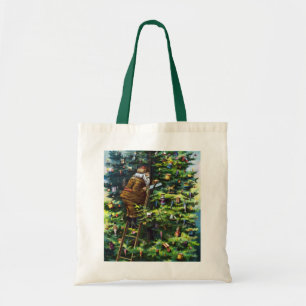 Vintage Christmas, Victorian Santa Claus with Tree Tote Bag