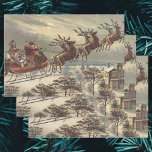 Vintage Christmas Victorian Santa Claus Wrapping Paper Sheet<br><div class="desc">Vintage illustration Victorian Merry Christmas holiday design featuring Santa Claus in his sleigh with his reindeer delivering toys on Christmas Eve. Saint Nicholas flying through the sky over a town with houses in the light of the moon. By Thomas Nast.</div>