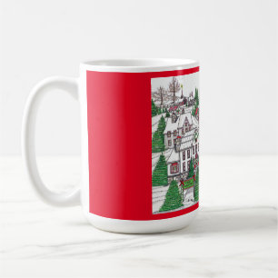 Vintage Christmas Village 15oz Mug; Hand Drawn Coffee Mug