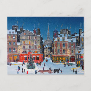 Vintage Christmas Village Holiday Postcard