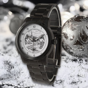 Vintage Christmas Village in Winter - Personalized Watch