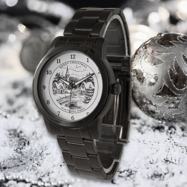 Vintage Christmas Village in Winter - Personalized Watch (Creator Uploaded)