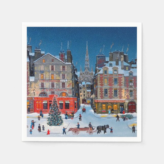 Vintage Christmas Village Napkin (Front)