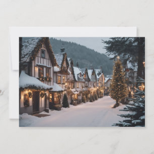 Vintage Christmas Village on a Snowy Night Holiday Card