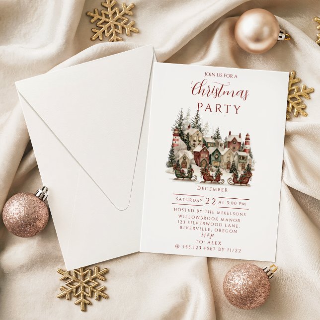 Vintage Christmas Village Party Invitation (Creator Uploaded)