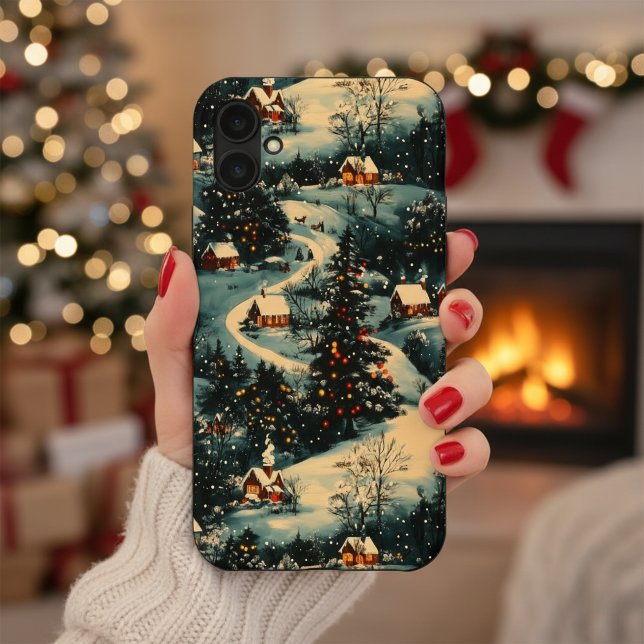 Vintage Christmas Village Pattern iPhone 16 Case (Creator Uploaded)