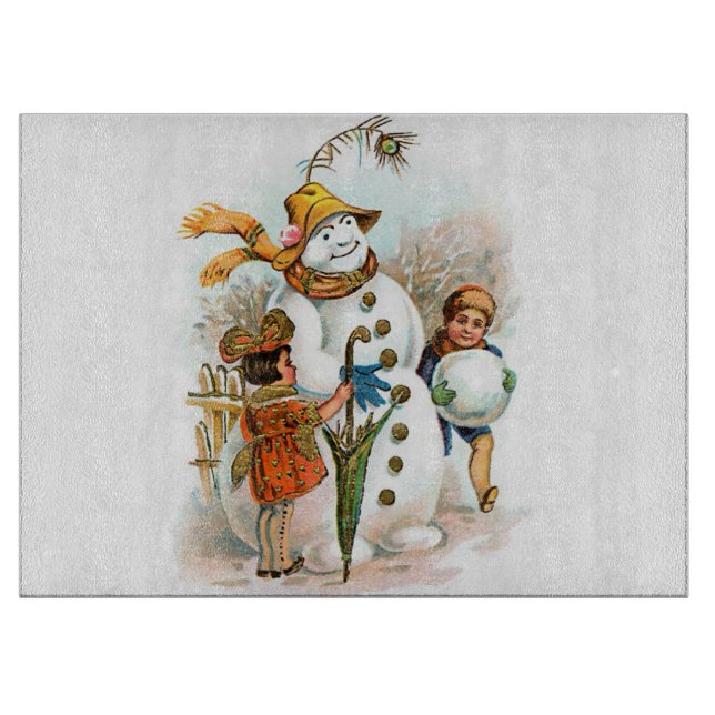 Vintage Christmas Village Snowman Cutting Board (Front)