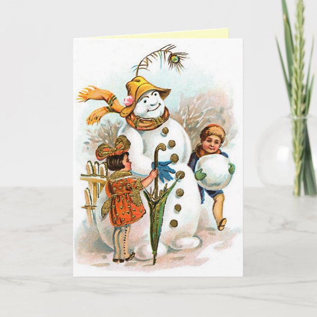 Vintage Christmas Village Snowman Holiday Card (Front)