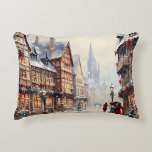 Vintage Christmas Village Street Holiday Accent Pillow