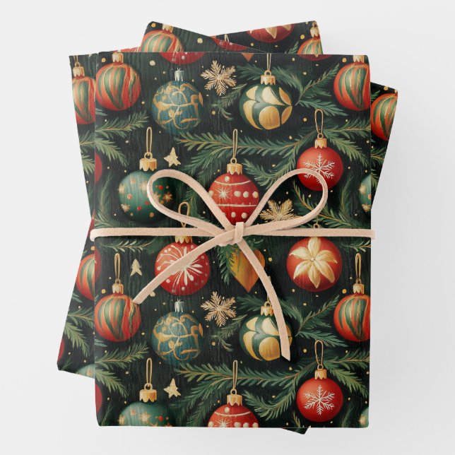 Vintage Christmas Village Wrapping Paper (In situ)
