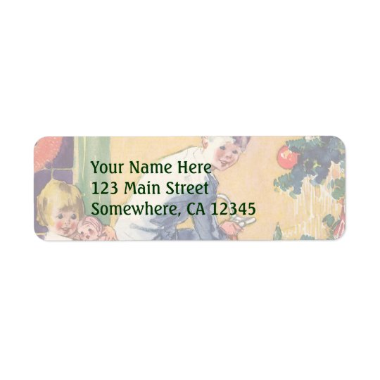 Vintage Christmas, Vintage Children with Presents Return Address Label