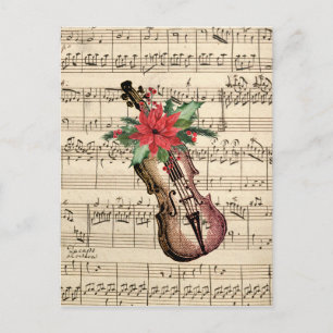 Vintage Christmas Violin and Sheet Music Postcard