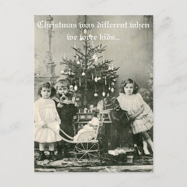 Vintage "Christmas was different" funny photo Holiday Postcard (Front)