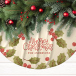 Vintage Christmas Watercolor Holly Leaves Monogram Brushed Polyester Tree Skirt<br><div class="desc">Vintage Christmas Watercolor Holly Leaves Monogram Brushed Polyester Tree Skirt. Cute vintage style Christmas holiday tree skirt. Personalize this design with your custom family name.</div>