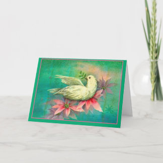 Vintage Christmas White Dove Pink Poinsettia Card