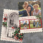 Vintage Christmas Window 2-side Flat Photocard Holiday Card<br><div class="desc">Old-fashioned Christmas photocard with a scene of a Christmas tree,  candlelight,  and snowy night on the back. Add your custom photos and custom greeting on the front.</div>
