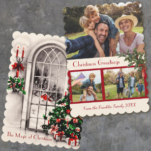 Vintage Christmas Window 2-side Flat Photocard Holiday Card