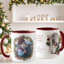 Vintage Christmas Window and Holly Photo Mug