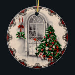 Vintage Christmas Window Lights Ornament<br><div class="desc">Vintage scene of a Christmas tree and candle light by an old-fashioned window with the snowy night showing outside.  Classic and nostalgic.</div>