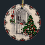 Vintage Christmas Window Lights Ornament<br><div class="desc">Vintage scene of a Christmas tree and candle light by an old-fashioned window with the snowy night showing outside.  Classic and nostalgic.</div>