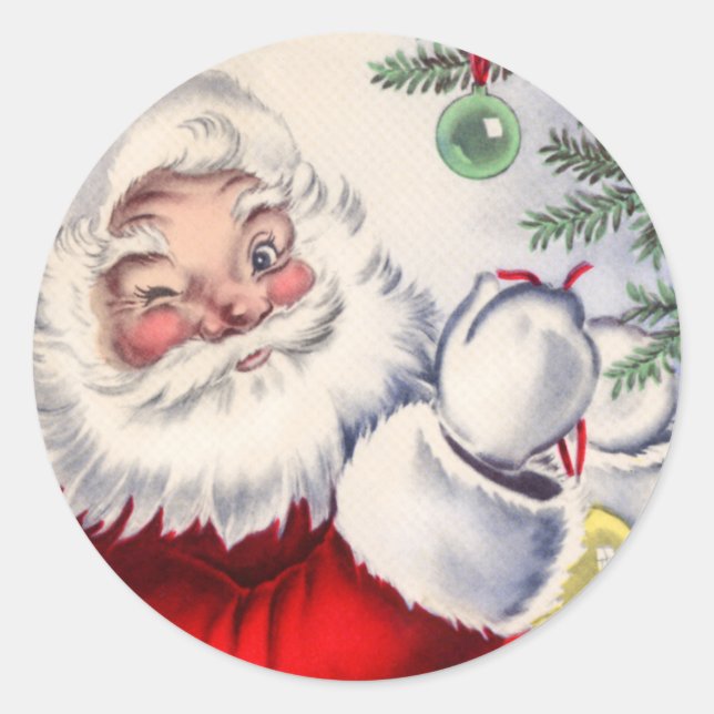 Vintage Christmas Winking Santa Claus Sticker (Front)