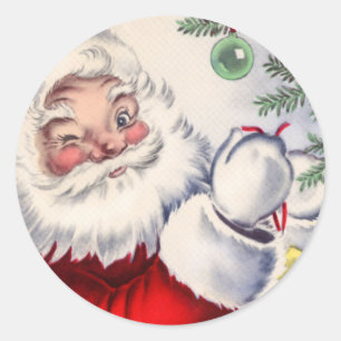 Vintage Christmas Winking Santa Claus Sticker