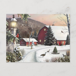 Vintage Christmas Winter Farm Holiday Postcard
