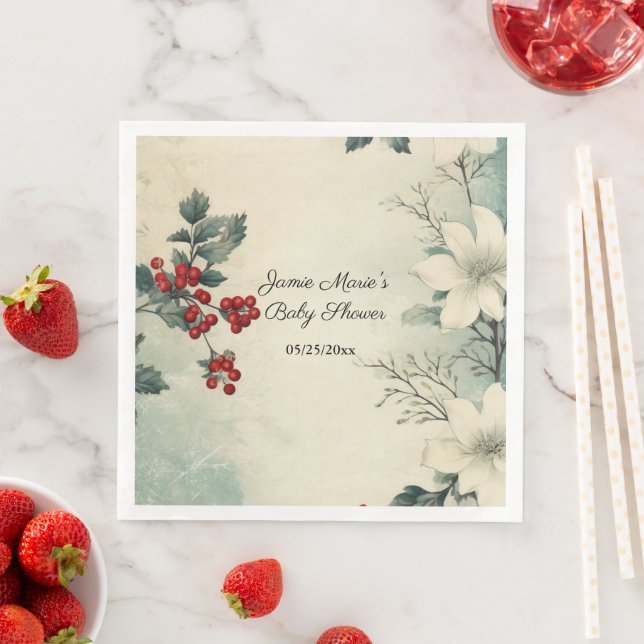 Vintage Christmas Winter Floral Napkin (Insitu)