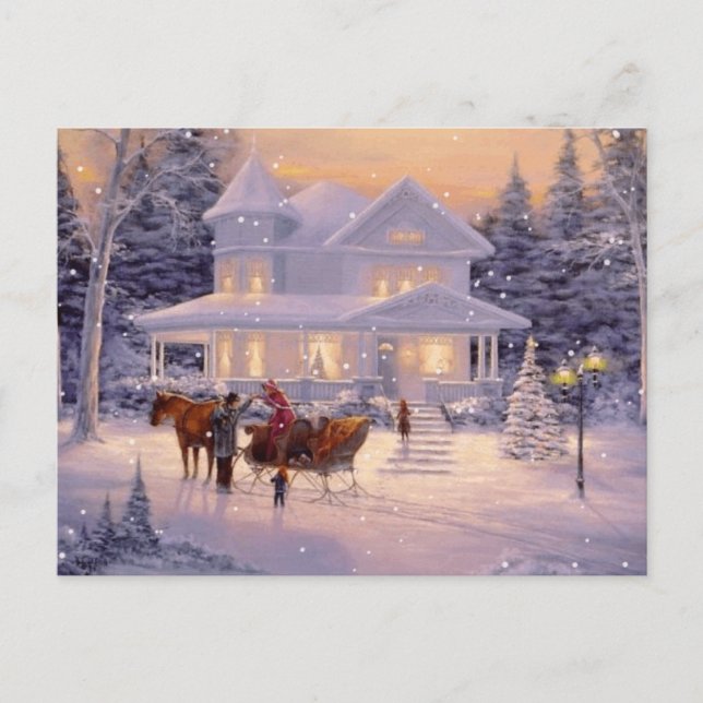 Vintage Christmas Winter House Holiday Postcard (Front)